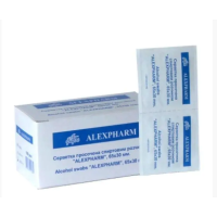 Серветка просочена спиртовим розчином 65 х 30 мм №100,  "ALEXPHARM"